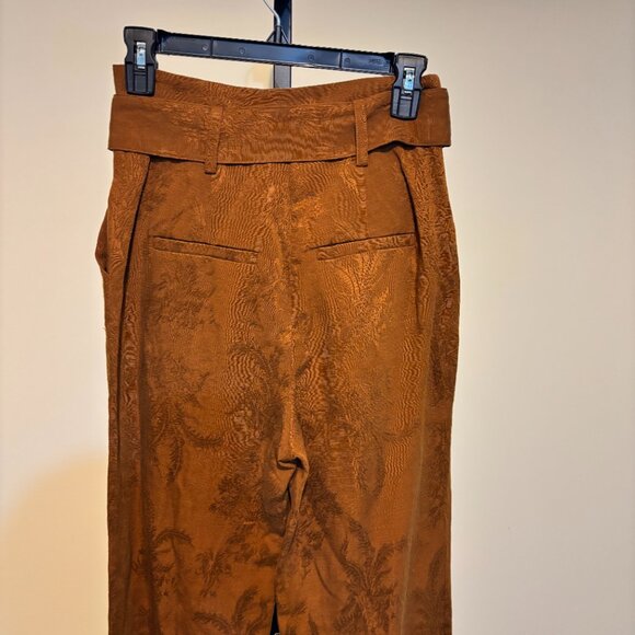 Veronica Beard Vitha Bronze Linen Blend Jacquard Belted Cropped Leg Pants - Picture 10 of 14